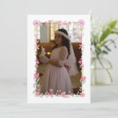 ピンクフローラフレーム最初の通信サンキューカード 招待状 (スタンド正面)