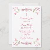 ピンクフローラフレーム最初の通信サンキューカード 招待状 (裏面)