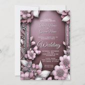 ピンクフローラフレーム結婚式招待状 招待状 (正面)