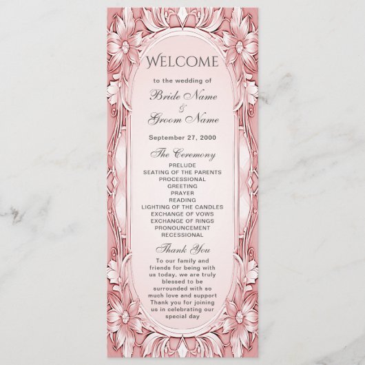 ピンクフローラフレーム結婚式 プログラム (正面)