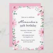 ピンクフローラフレーム39th誕生日招待状 招待状 (正面/裏面)