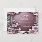 ピンクフローラフレームRSVPカード 出欠カード (正面)