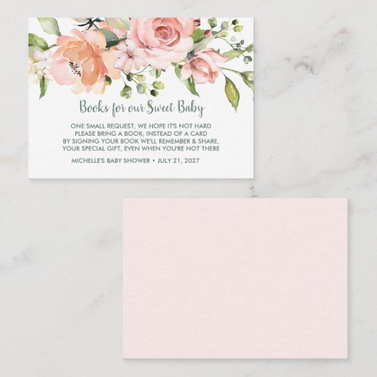 ピンクフローラブックリクエストベビーシャワー 紹介カード (正面/裏面)