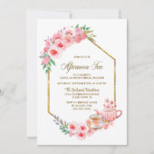 ピンクフローラブライダルシャワーアフタヌーンティー 招待状 (正面)