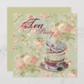 ピンクフローラブライダルシャワーティーパーティの招待状 招待状 (正面/裏面)