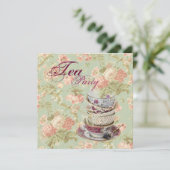 ピンクフローラブライダルシャワーティーパーティの招待状 招待状 (スタンド正面)