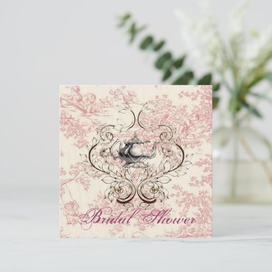 ピンクフローラブライダルシャワーティーパーティの招待状 招待状 (スタンド正面)