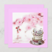 ピンクフローラブライダルシャワーティーパーティの招待状 招待状 (正面/裏面)