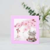 ピンクフローラブライダルシャワーティーパーティの招待状 招待状 (スタンド正面)