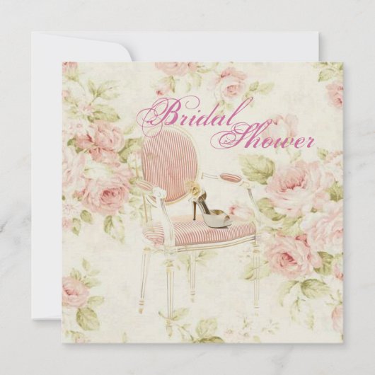 ピンクフローラブライダルシャワーティーパーティの招待状 招待状 (正面)