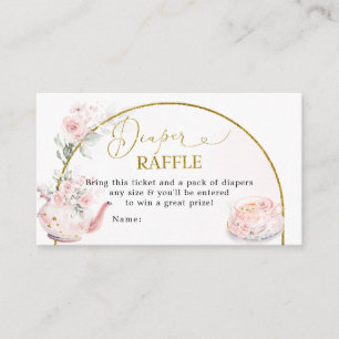 ピンクフローラブライダルシャワーティーパーティーおむつラッフル エンクロージャーカード