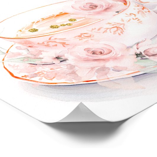 ピンクフローラブライダルシャワーティーパーティーウェルカムサイン ポスター (角)