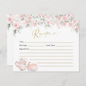 ピンクフローラブライダルシャワーティーパーティーレシピカード 招待状 (正面/裏面)