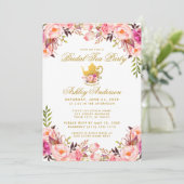 ピンクフローラブライダルシャワーティーパーティー金ゴールド 招待状 (スタンド正面)