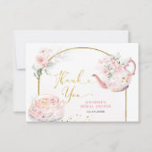 ピンクフローラブライダルシャワーティーパーティー サンキューカード (正面)