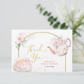 ピンクフローラブライダルシャワーティーパーティー サンキューカード (スタンド正面)