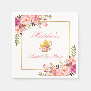 ピンクフローラブライダルシャワーティーパーティー スタンダードカクテルナプキン