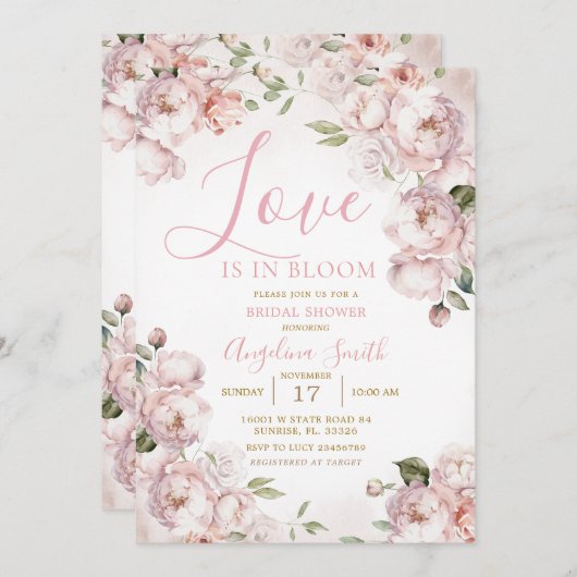 ピンクフローラブライダルシャワーブライダルブランチ招待状 招待状 (正面/裏面)