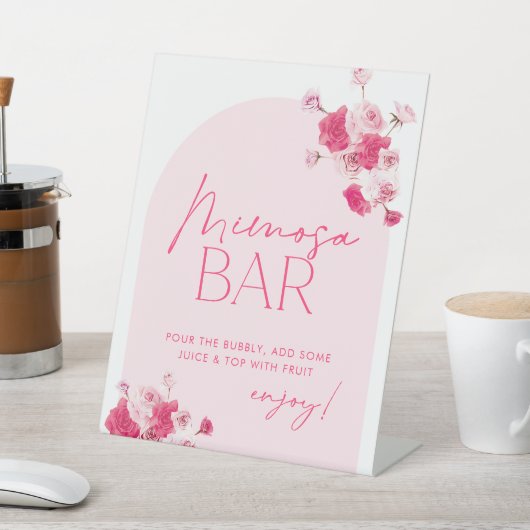 ピンクフローラブライダルシャワーミモザバー標識 台座サイン (インサイチュ)