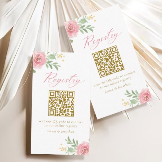 ピンクフローラブライダルシャワーレジストリQrコード エンクロージャーカード