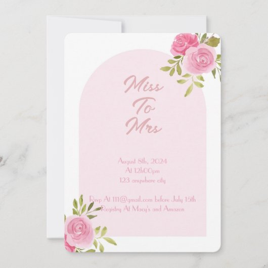 ピンクフローラブライダルシャワー招待 招待状 (正面)