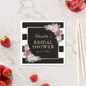 ピンクフローラブライダルシャワー白黒ストライプの スタンダードカクテルナプキン (インサイチュ)