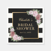 ピンクフローラブライダルシャワー白黒ストライプの スタンダードカクテルナプキン (正面)