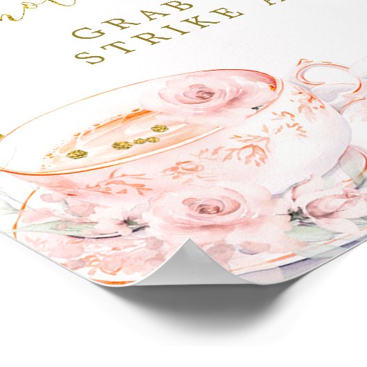 ピンクフローラブライダルシャワー紅茶パーティーフォトブース ポスター (角)