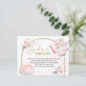 ピンクフローラブライダルシャワー紅茶パーティーブックベビー インビテーションポストカード (スタンド正面)