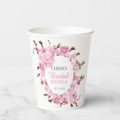 ピンクフローラブライダルシャワー花びらとプロセッコ 紙コップ (裏面)