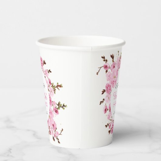 ピンクフローラブライダルシャワー花びらとプロセッコ 紙コップ (右)