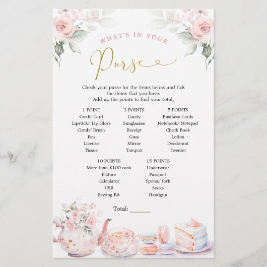 ピンクフローラブライダルシャワー茶パーティー財布ゲーム (正面)