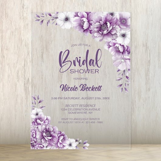 ピンクフローラブライダルシャワー アクリル招待状