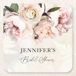 ピンクフローラブライダルシャワー スクエアペーパーコースター