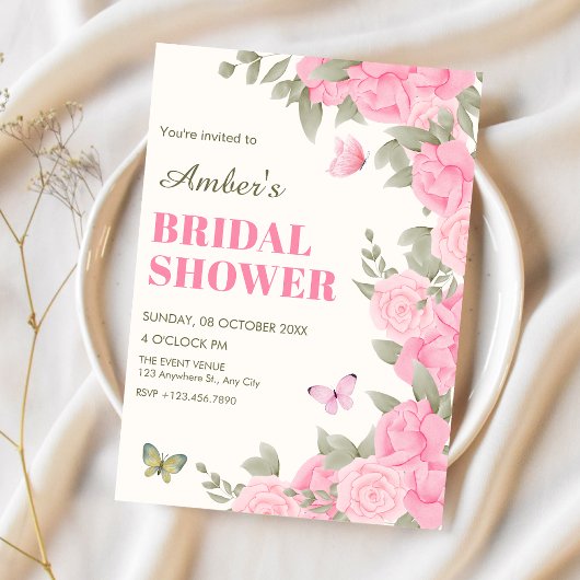 ピンクフローラブライダルシャワー 招待状