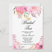 ピンクフローラブライダルティーパーティーブライダルシャワー 招待状 (正面)