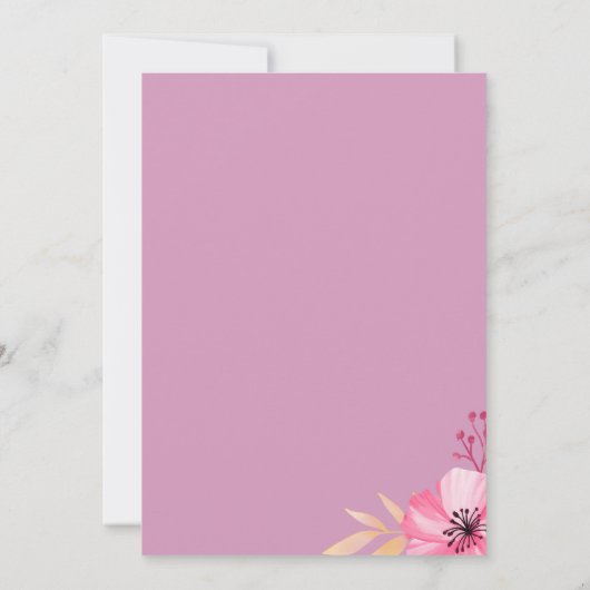 ピンクフローラブライダルティーパーティーブライダルシャワー 招待状 (裏面)