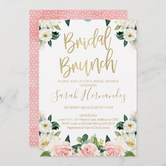 ピンクフローラブライダルブルンチブライダルシャワー招待 招待状 (正面/裏面)