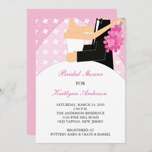 ピンクフローラブライドブライダルシャワーの招待 招待状 (正面/裏面)