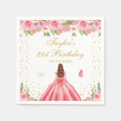 ピンクフローラブラウンヘアガールバースデーパーティー スタンダードカクテルナプキン (正面)