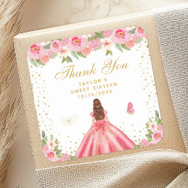 ピンクフローラブラウンヘアプリンセスSweet sixteen スクエアシール