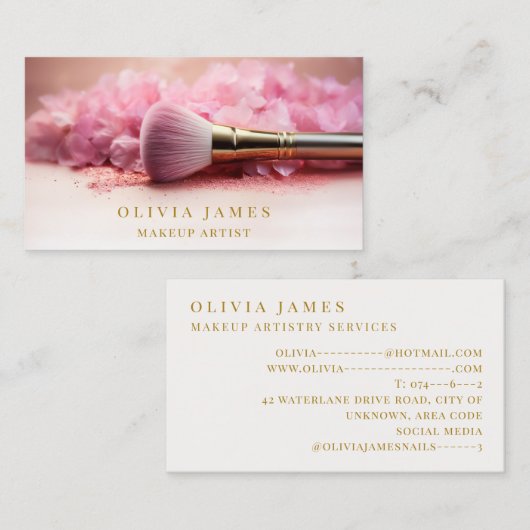 ピンクフローラブラシメイクアップアーティスト美しいサロン 名刺 (正面/裏面)