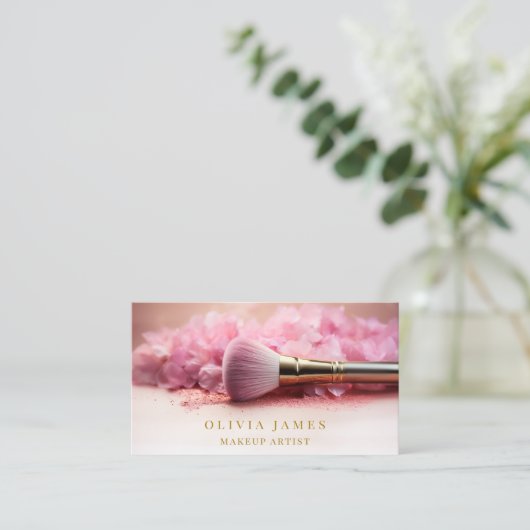 ピンクフローラブラシメイクアップアーティスト美しいサロン 名刺 (スタンド正面)