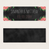 ピンクフローラブラックシャルボード結婚式の引き出物ラベル (正面&裏面)