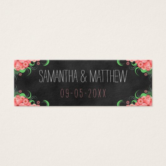 ピンクフローラブラックシャルボード結婚式の引き出物ラベル (正面)
