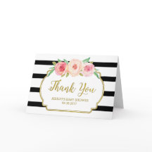 ピンクフローラブラックストライプベビーシャワーありがとう