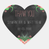 ピンクフローラブラックチャックボードハート結婚ズシール ハートシール (正面)