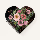 ピンクフローラブラックハート形 ノートブック (正面)