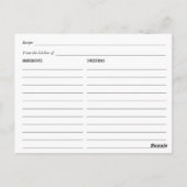 ピンクフローラブラックブライダルシャワーレシピカード ポストカード (裏面)