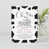 ピンクフローラブラック牛プリントベビーシャワー 招待状 (スタンド正面)